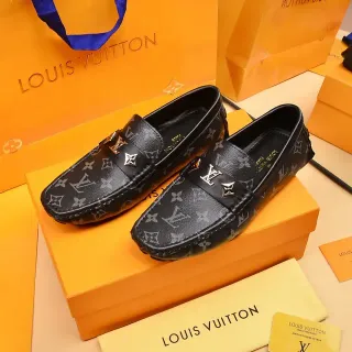 Louis Vuitton Monogram काले ग्रे चमड़े के लूफर