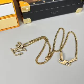Louis Vuitton Monogram Pendant Gold-Tone Curb Chain Necklace
