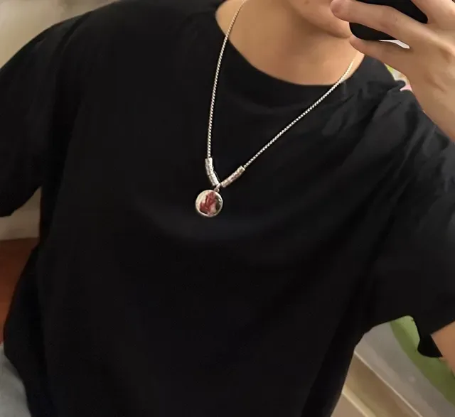 Louis Vuitton Monogram Pendant Necklace Silver Red Chain Circular Necklace 2