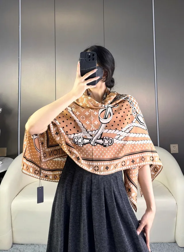 Louis Vuitton Monogram-Print Beige Silk Scarf 3