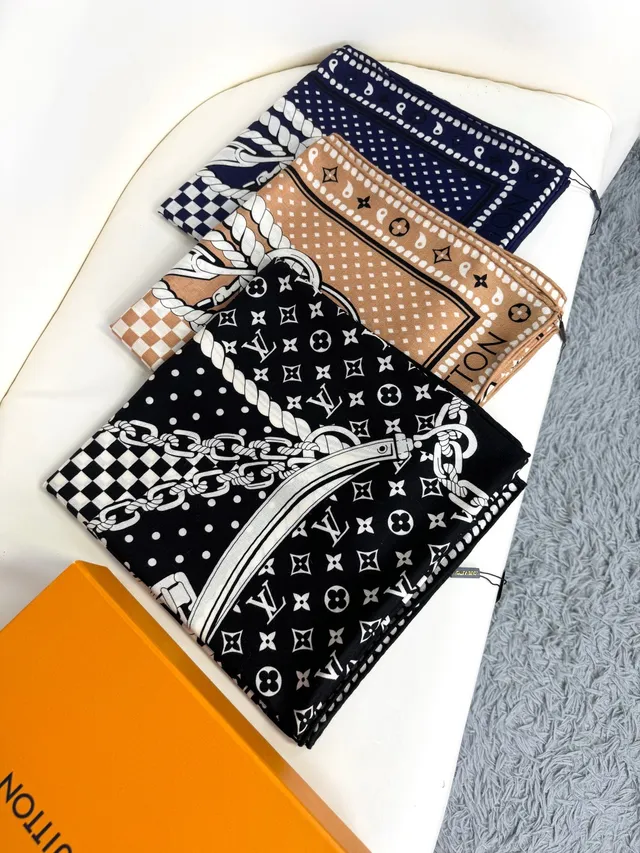 Louis Vuitton Monogram-Print Beige Silk Scarf 5