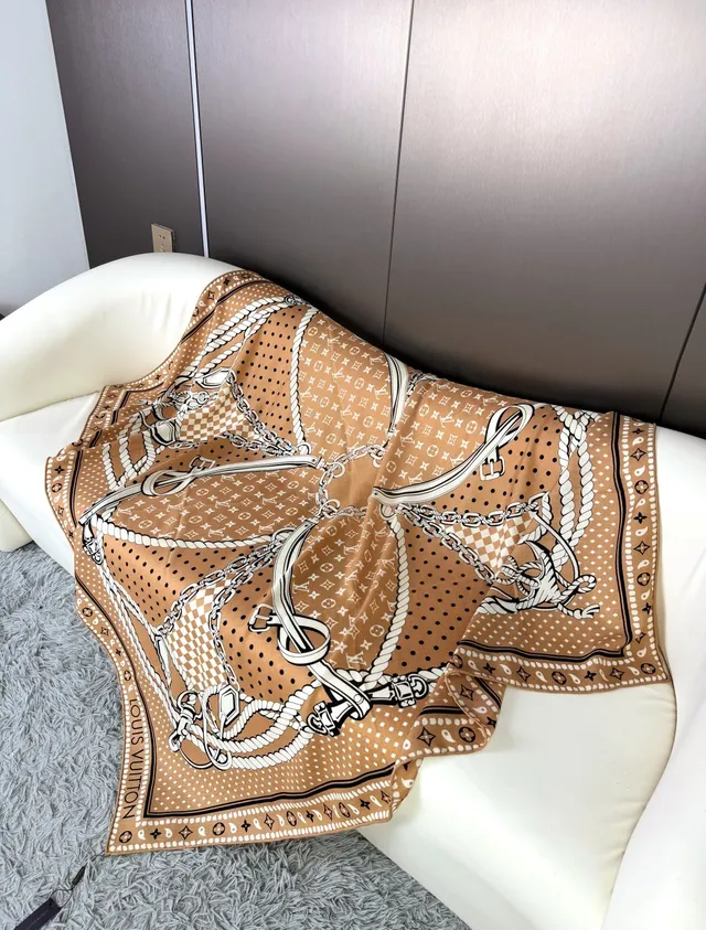 Louis Vuitton Monogram-Print Beige Silk Scarf 8