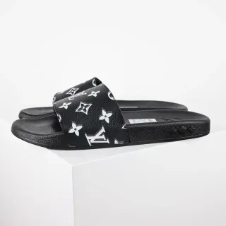 Louis Vuitton Monogram Print काला सफेद Slide Slippers