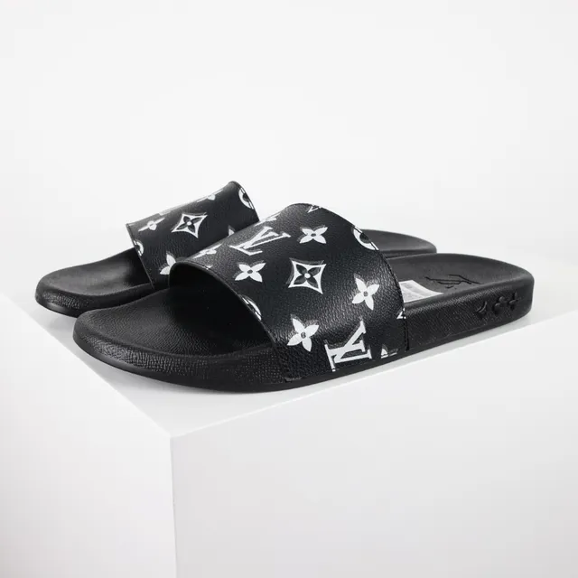 Louis Vuitton Monogram Print Black White Slide Slippers 2