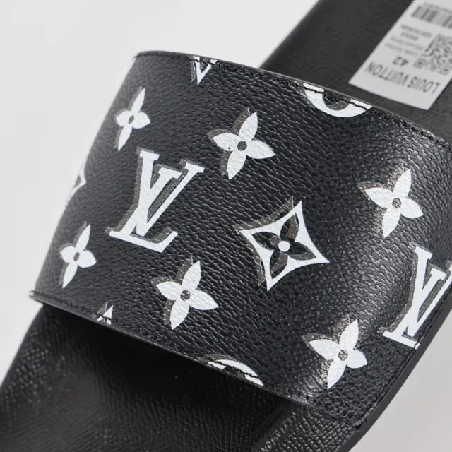 Louis Vuitton Monogram Print Black White Slide Slippers 6