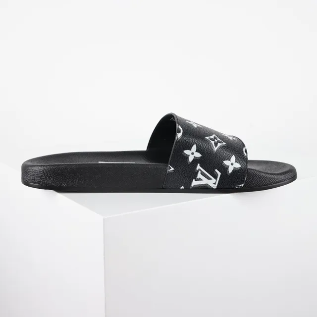 Louis Vuitton Monogram Print Black White Slide Slippers 7