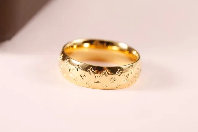 Louis Vuitton Monogram Ring Gold Silver Embossed Star Motif Ring 2
