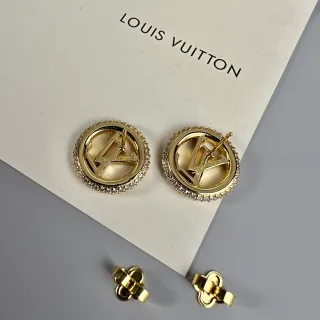 Louis Vuitton Monogram Stud Gold White Circular Pavé Crystal Halo Earrings