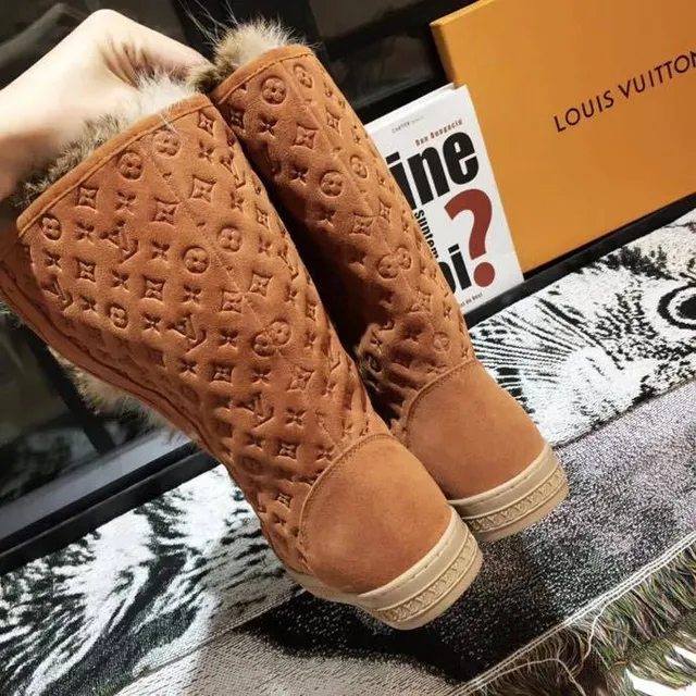 Louis Vuitton Monogram Suede Fur-Trimmed Bottes marron beige Monogrammed Cuff bottes mi-mollet 8