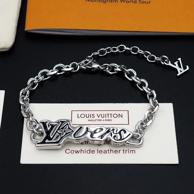 Louis Vuitton Monogram World Tour Script Plaque Chain Bracelet 6