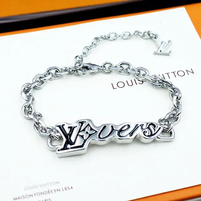 Louis Vuitton Monogram World Tour Script Plaque Chain Bracelet 9