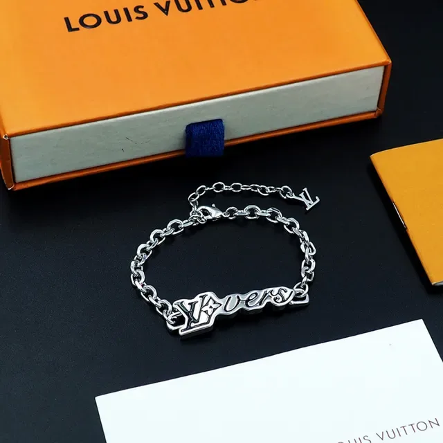Louis Vuitton Monogram World Tour Script Plaque Chain Bracelet 10