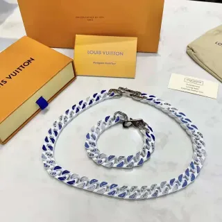 Louis Vuitton Monogram World Tour White Blue Gray Ceramic Chain Necklace