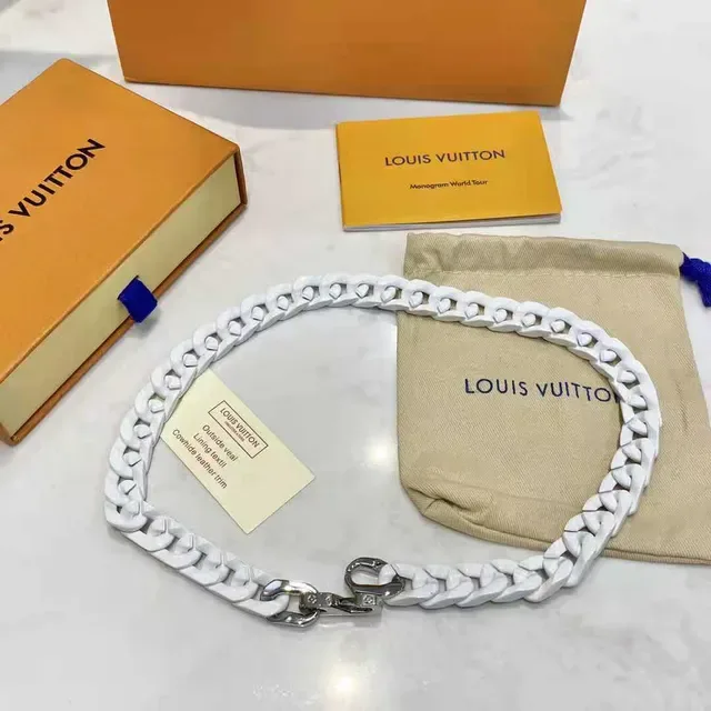 Louis Vuitton Monogram World Tour White Blue Gray Ceramic Chain Necklace 2
