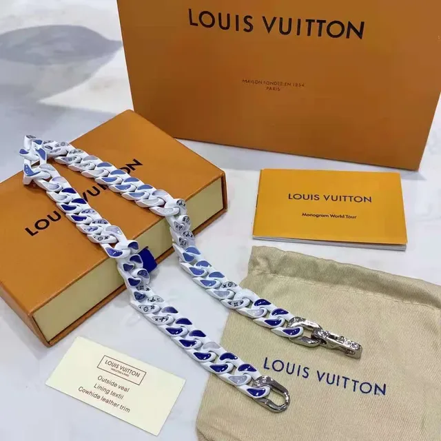 Louis Vuitton Monogram World Tour White Blue Gray Ceramic Chain Necklace 4