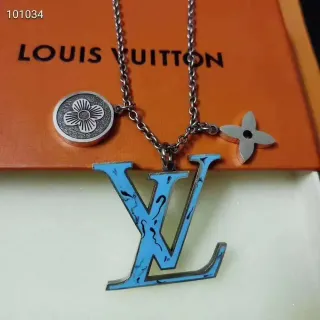 Louis Vuitton Multi Charm Blue Enamel LV Pendant Necklace