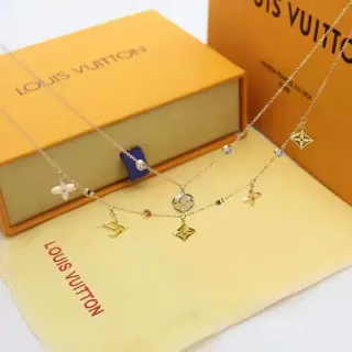 Louis Vuitton Multi-Charms Gold-Tone Monogram Flower Quatrefoil Necklace