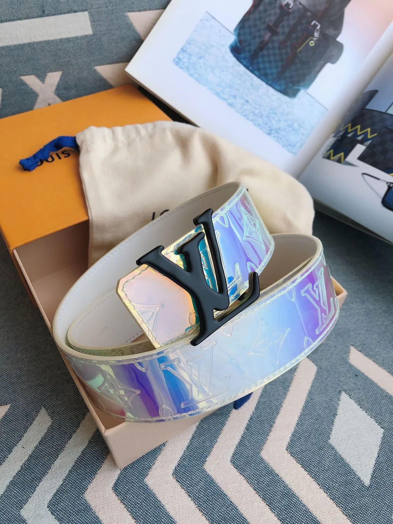 Louis Vuitton Multicolor Black Iridescent Holographic Embossed Monogram Leather Belt 1