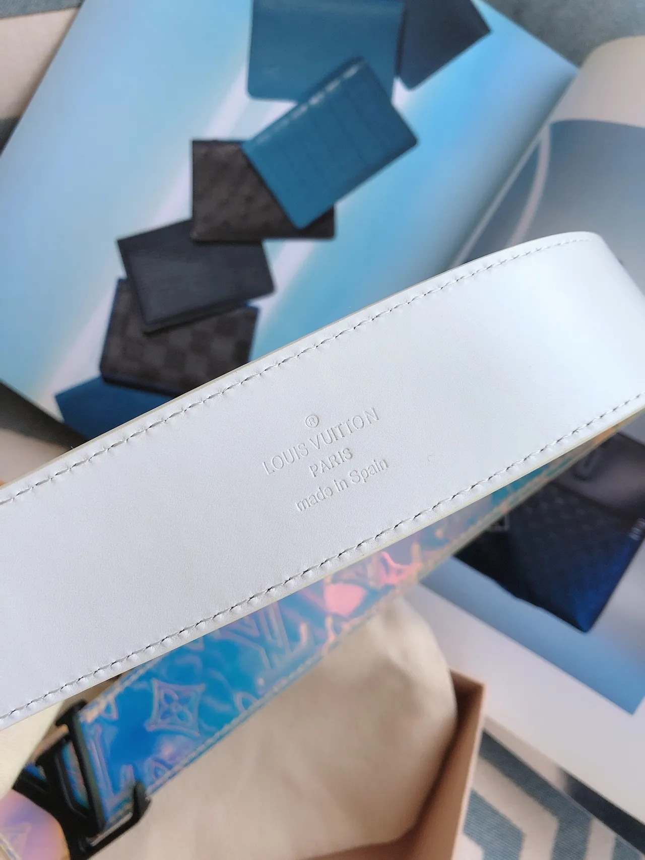 Louis Vuitton Multicolor Black Iridescent Holographic Embossed Monogram Leather Belt 4