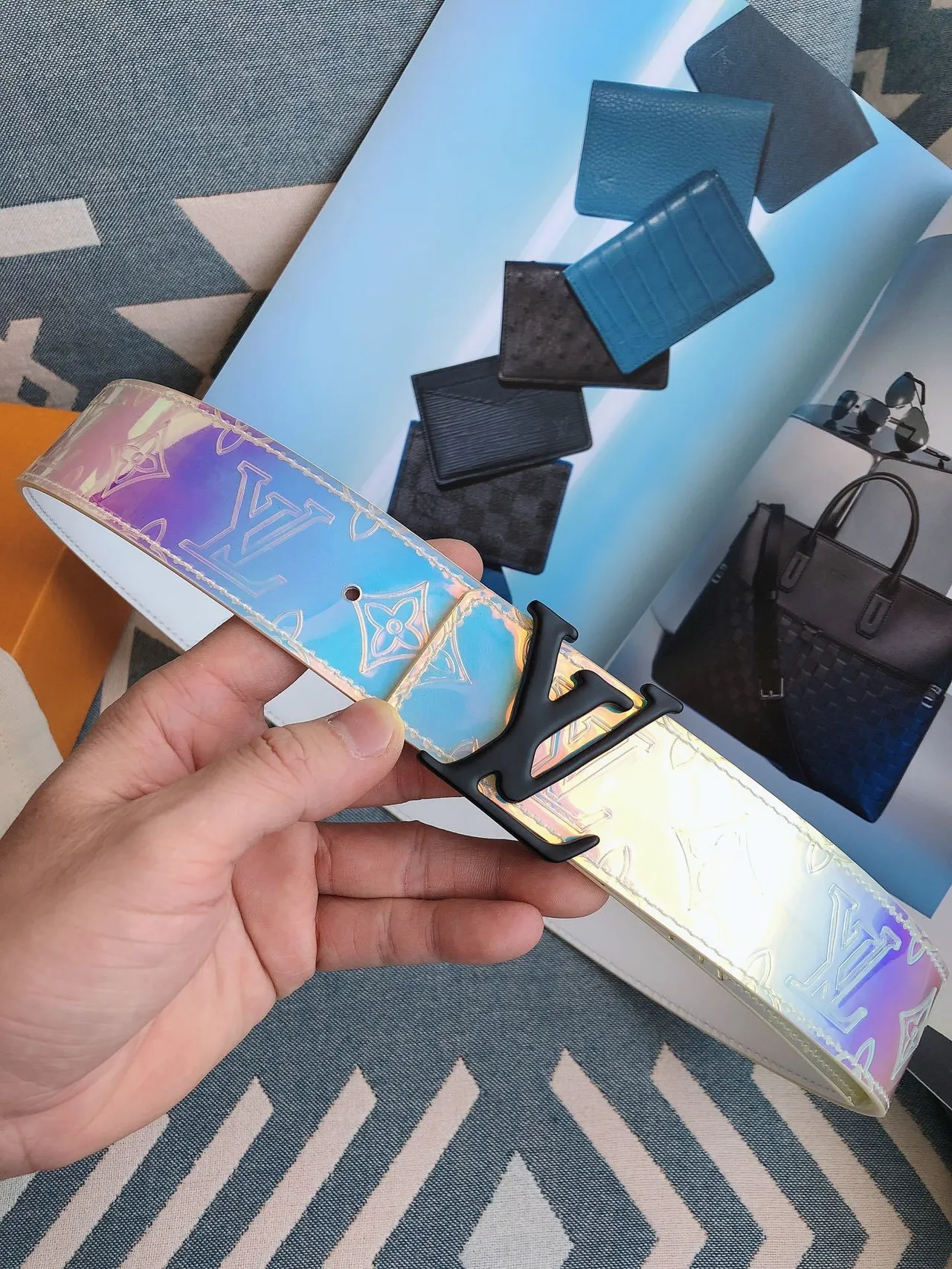 Louis Vuitton Multicolor Black Iridescent Holographic Embossed Monogram Leather Belt 6
