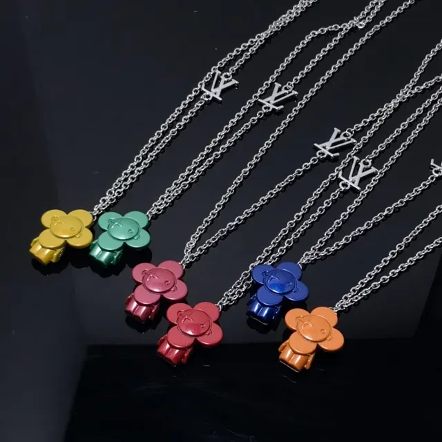 Louis Vuitton Multicolor Silver Flower-Shaped Pendant Smiling Face Motif Necklace 3