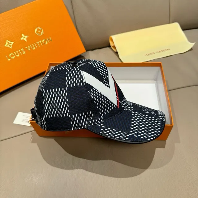 Louis Vuitton Casquette avec motif de points bleu marine 7
