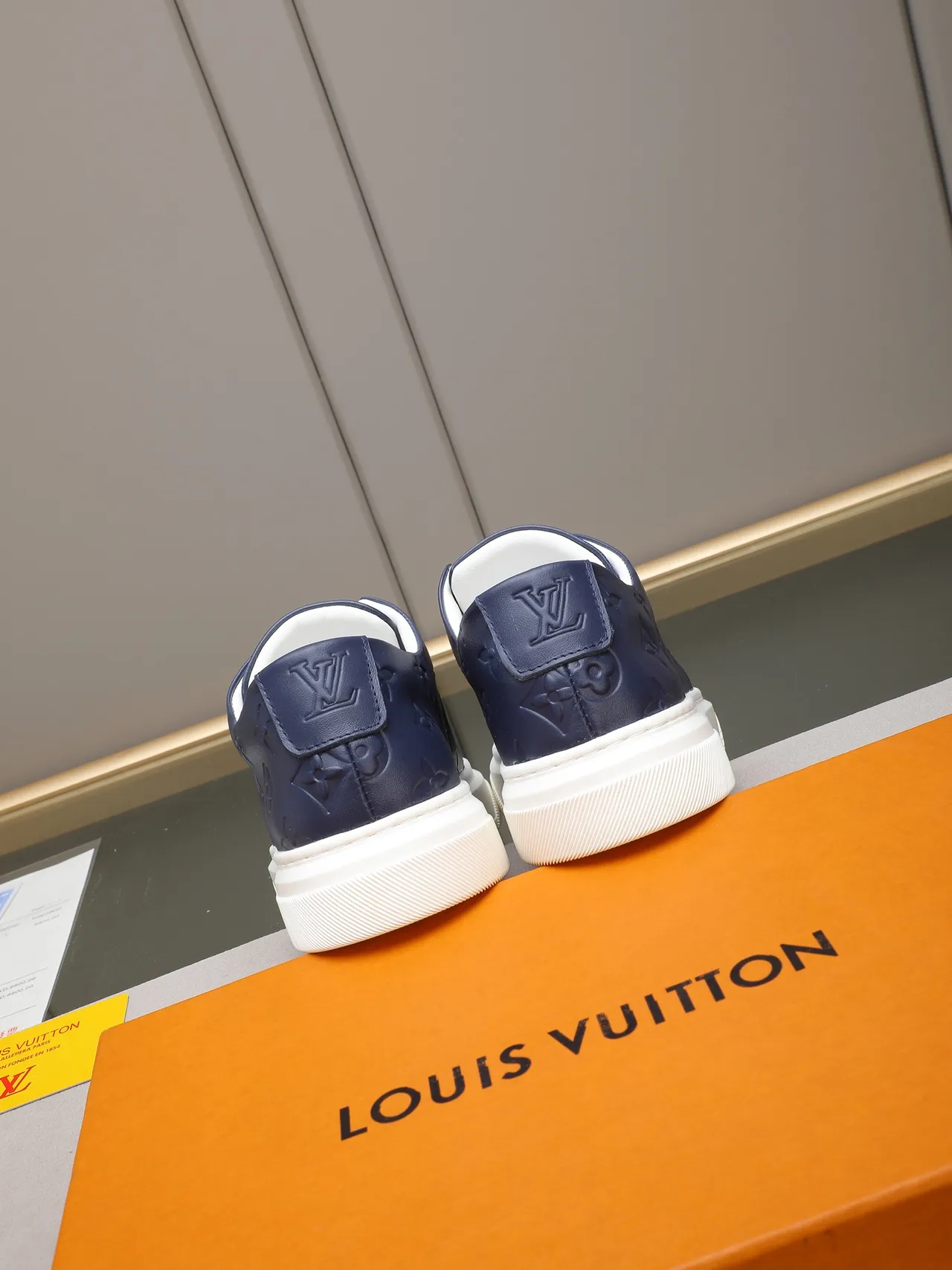Louis Vuitton Navy White Embossed Monogram Leather Low-Top Platform Lifestyle Sneakers 3