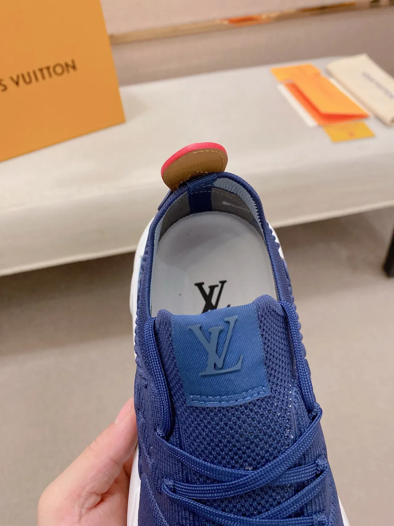 Louis Vuitton Navy White Knit Upper Embossed Monogram Lifestyle Sneakers 6