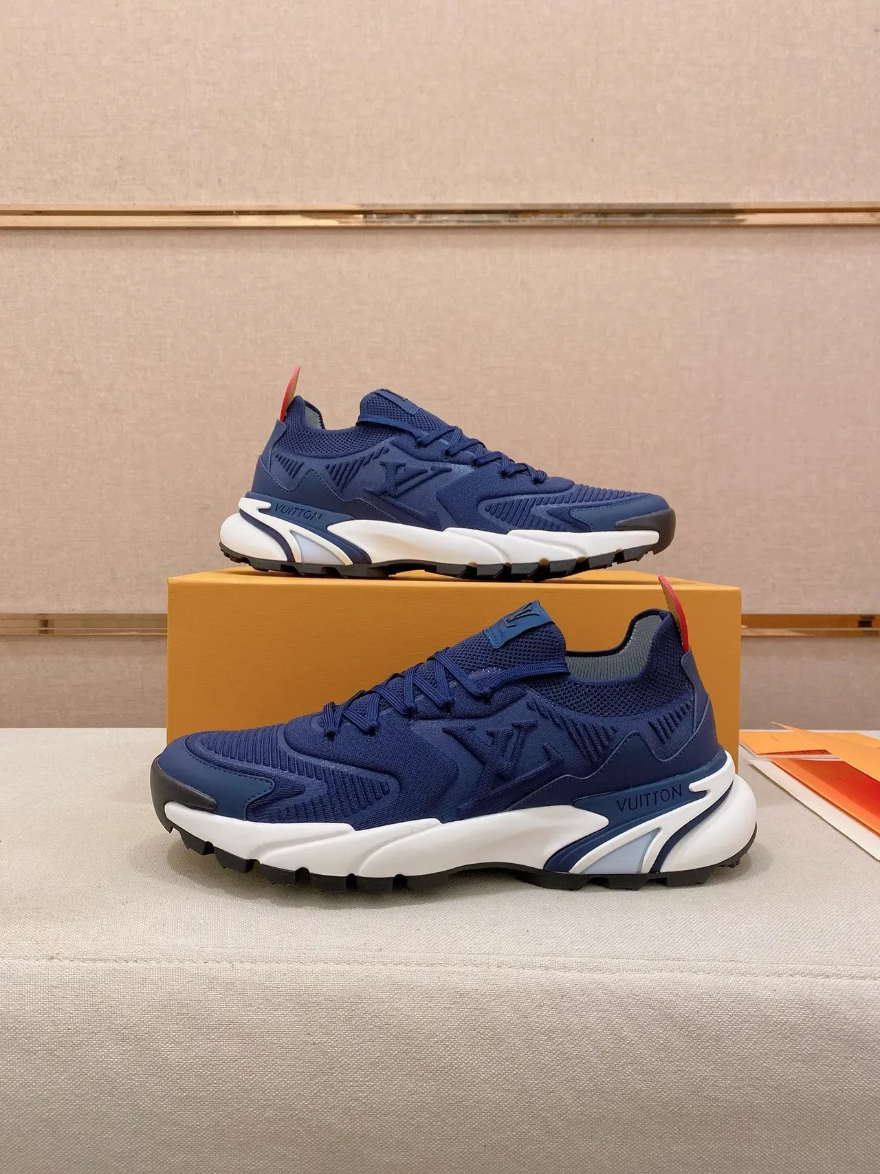 Louis Vuitton Navy White Knit Upper Embossed Monogram Lifestyle Sneakers 8