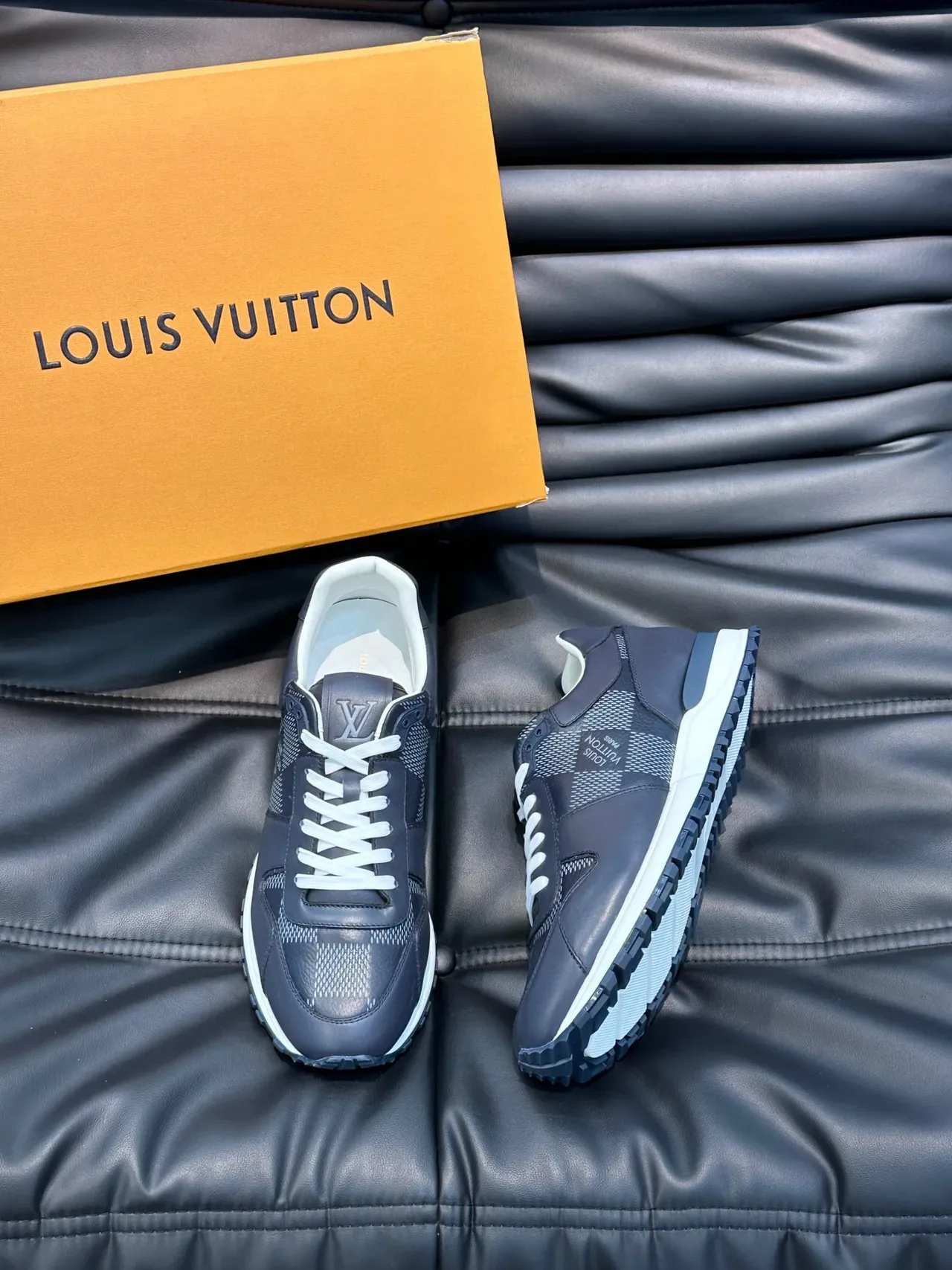 Louis Vuitton Navy White Leather-Mesh Hybrid Monogram-Tongue Detail Lifestyle Sneakers 8