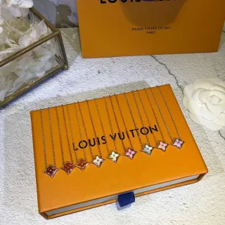 Louis Vuitton Orange Multicolor Star-Shaped Floral Pendants Enamel-Filled Necklace