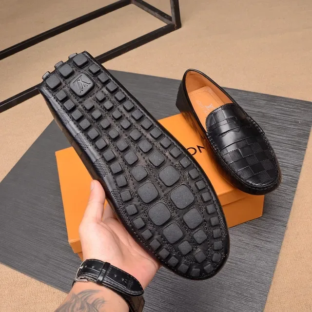 Louis Vuitton Penny Loafer काला बेज बुनकर चेकरबोर्ड लेदर स्ट्रैप लोफर 5