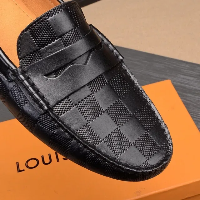 Louis Vuitton Penny Loafer काला बेज बुनकर चेकरबोर्ड लेदर स्ट्रैप लोफर 6