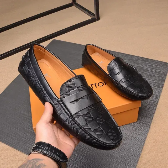 Louis Vuitton Penny Loafer काला बेज बुनकर चेकरबोर्ड लेदर स्ट्रैप लोफर 7