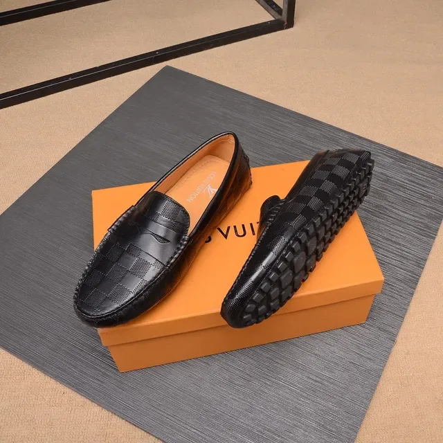 Louis Vuitton Penny Loafer काला बेज बुनकर चेकरबोर्ड लेदर स्ट्रैप लोफर 9