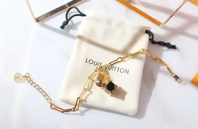 Louis Vuitton Petite Malle Gold-Tone Black Enamel Cube Charm Necklace 14