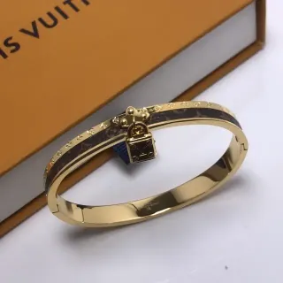 Louis Vuitton Petite Malle Padlock Bracelet Gold Tone Monogram Canvas Bracelet