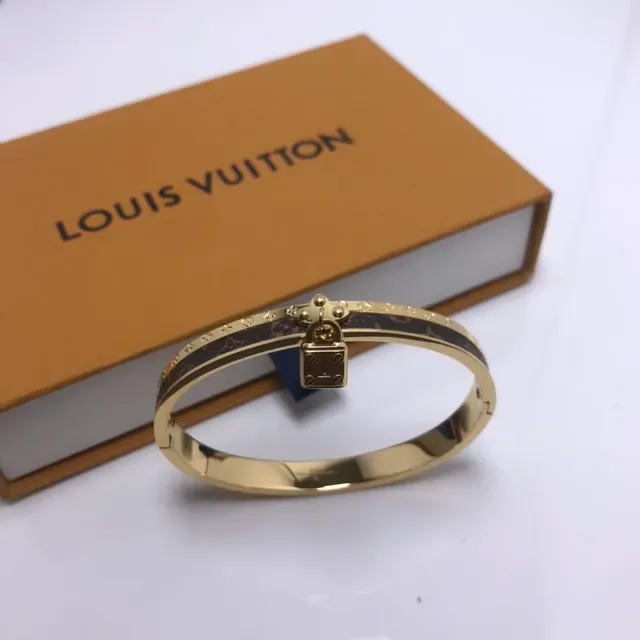 Louis Vuitton Petite Malle Padlock Bracelet Gold Tone Monogram Canvas Bracelet 2