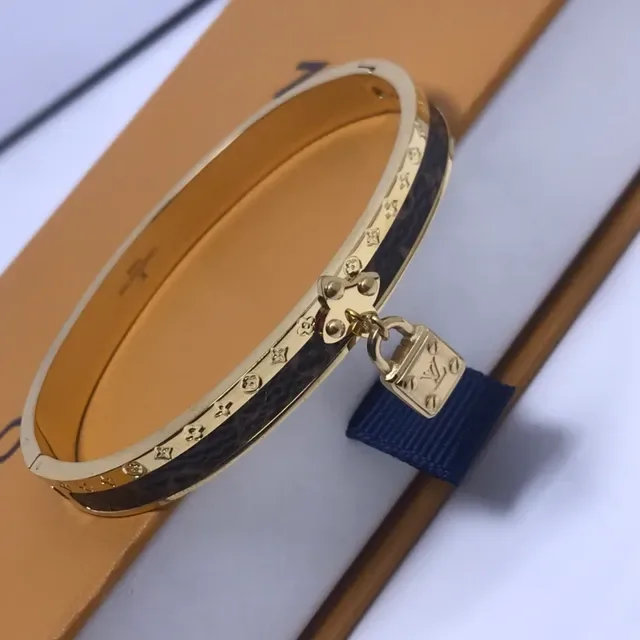 Louis Vuitton Petite Malle Padlock Bracelet Gold Tone Monogram Canvas Bracelet 3