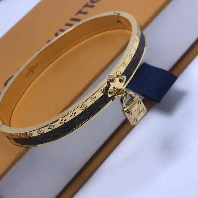Louis Vuitton Petite Malle Padlock Bracelet Gold Tone Monogram Canvas Bracelet 4