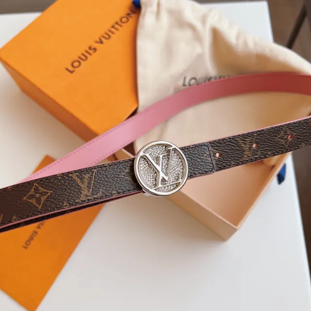 Ceinture en cuir Louis Vuitton monogramme canvas rose marron boucle cristal pavé 4