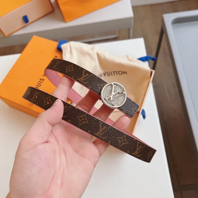 Ceinture en cuir Louis Vuitton monogramme canvas rose marron boucle cristal pavé 5