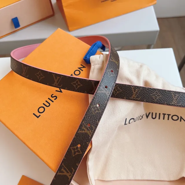 Ceinture en cuir Louis Vuitton monogramme canvas rose marron boucle cristal pavé 8