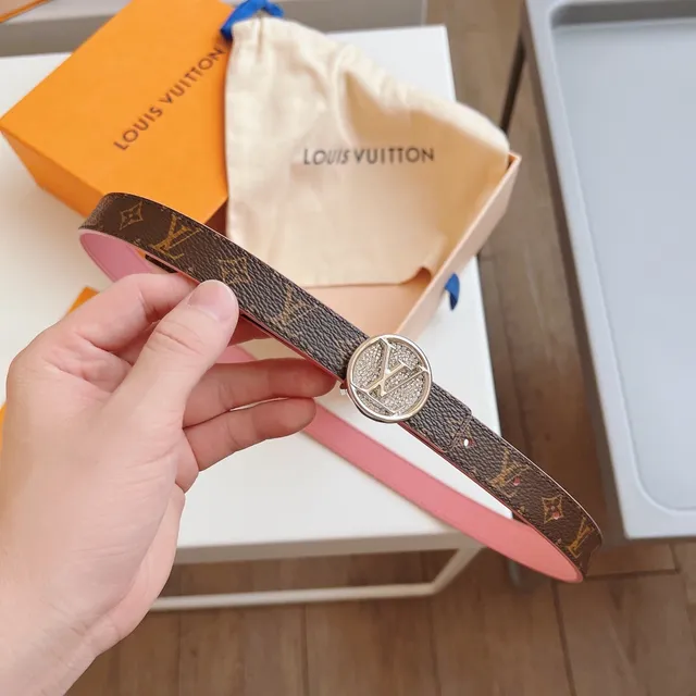 Ceinture en cuir Louis Vuitton monogramme canvas rose marron boucle cristal pavé 9