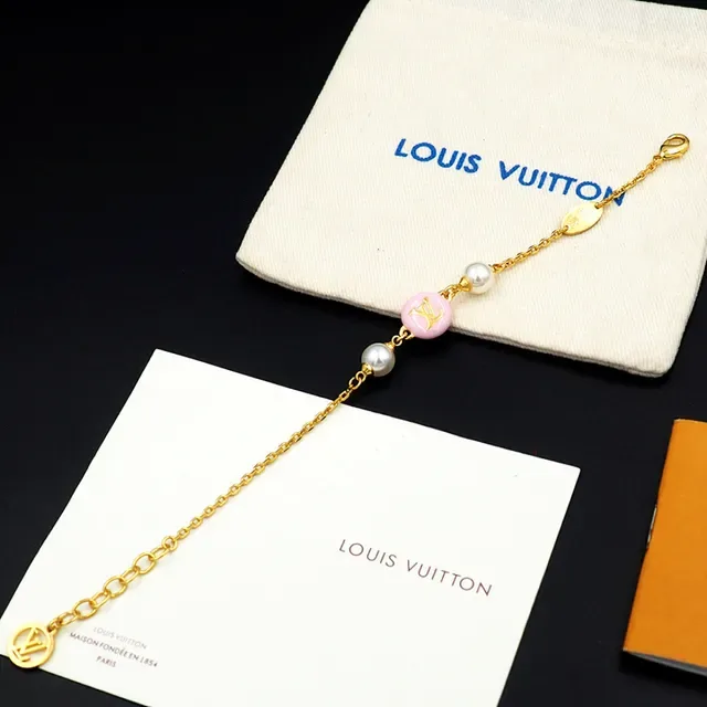 Louis Vuitton Pink Enamel LV Disc Pearl Charm Bracelet 2