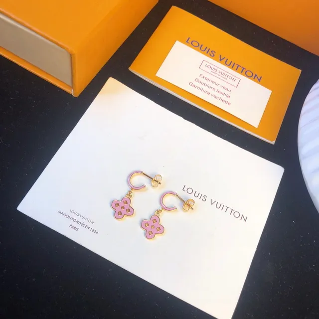 Louis Vuitton Pink Gold Metal Enamel Earrings 3