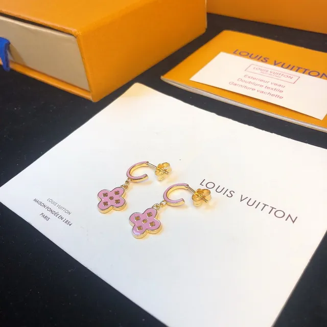 Louis Vuitton Pink Gold Metal Enamel Earrings 4