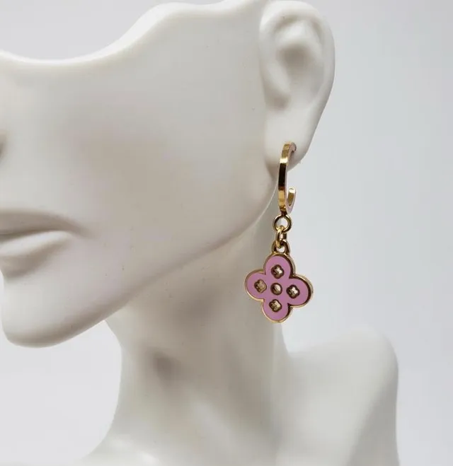 Louis Vuitton Pink Gold Metal Enamel Earrings 5