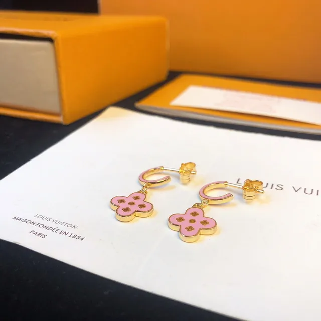 Louis Vuitton Pink Gold Metal Enamel Earrings 6