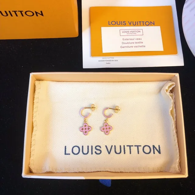Louis Vuitton Pink Gold Metal Enamel Earrings 7